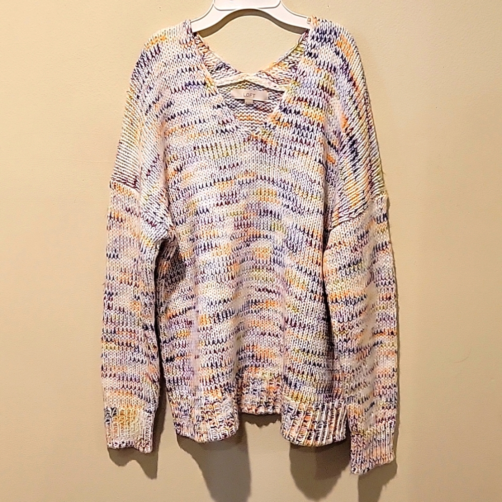 ❤️ ANN TAYLOR LOFT SLOUCHY SPECKLED V NECK SWEATER, XL